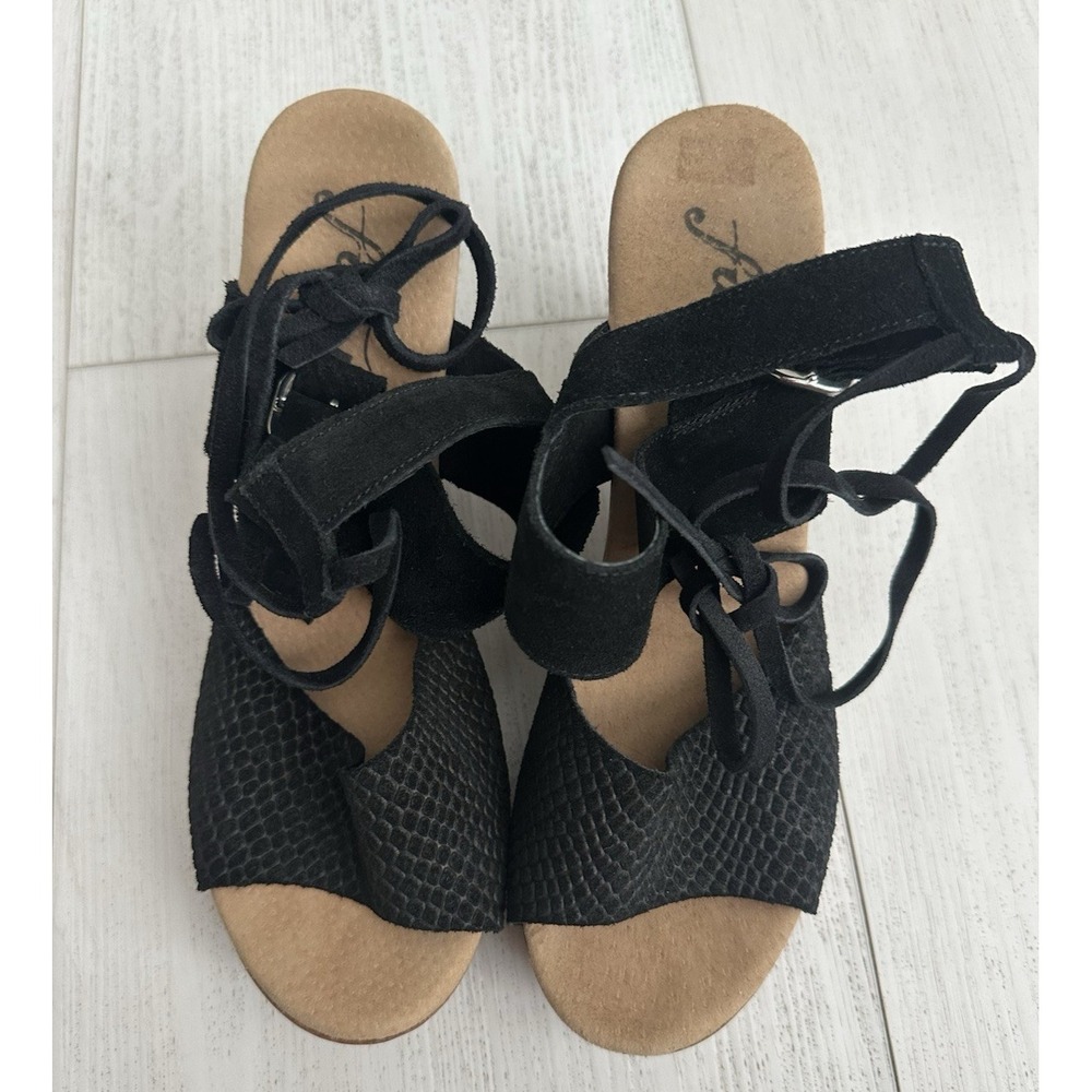 Free People Suede Leather Platform Clog Sandals Sz 37 Lace Up - EUC